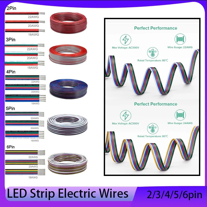 

3~30m LED Extension Wire Line 22 20 18AWG 2/3/4/5/6pin LED Cable For RGB RGBW RGBWW SMD WS2812B LED Strip Light JST Connector