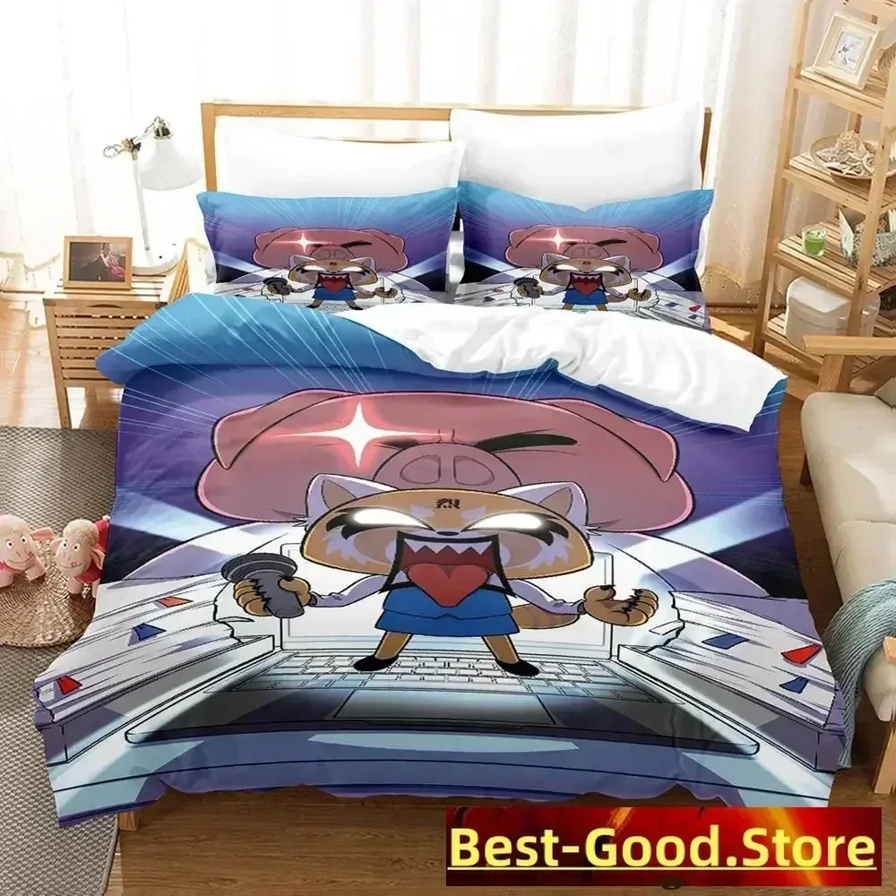 Aggretsuko Anime parure de lit Printed Bed Set Duvet Cover Pillowcase Bedding Set Linen Sheet Quilt Cover Full Queen King Size