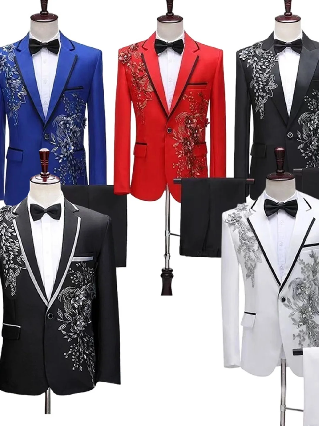 Traje de actuación para hombre, conjunto rojo para presentador, conjunto para examen, conjunto blanco, azul, negro, para cant...