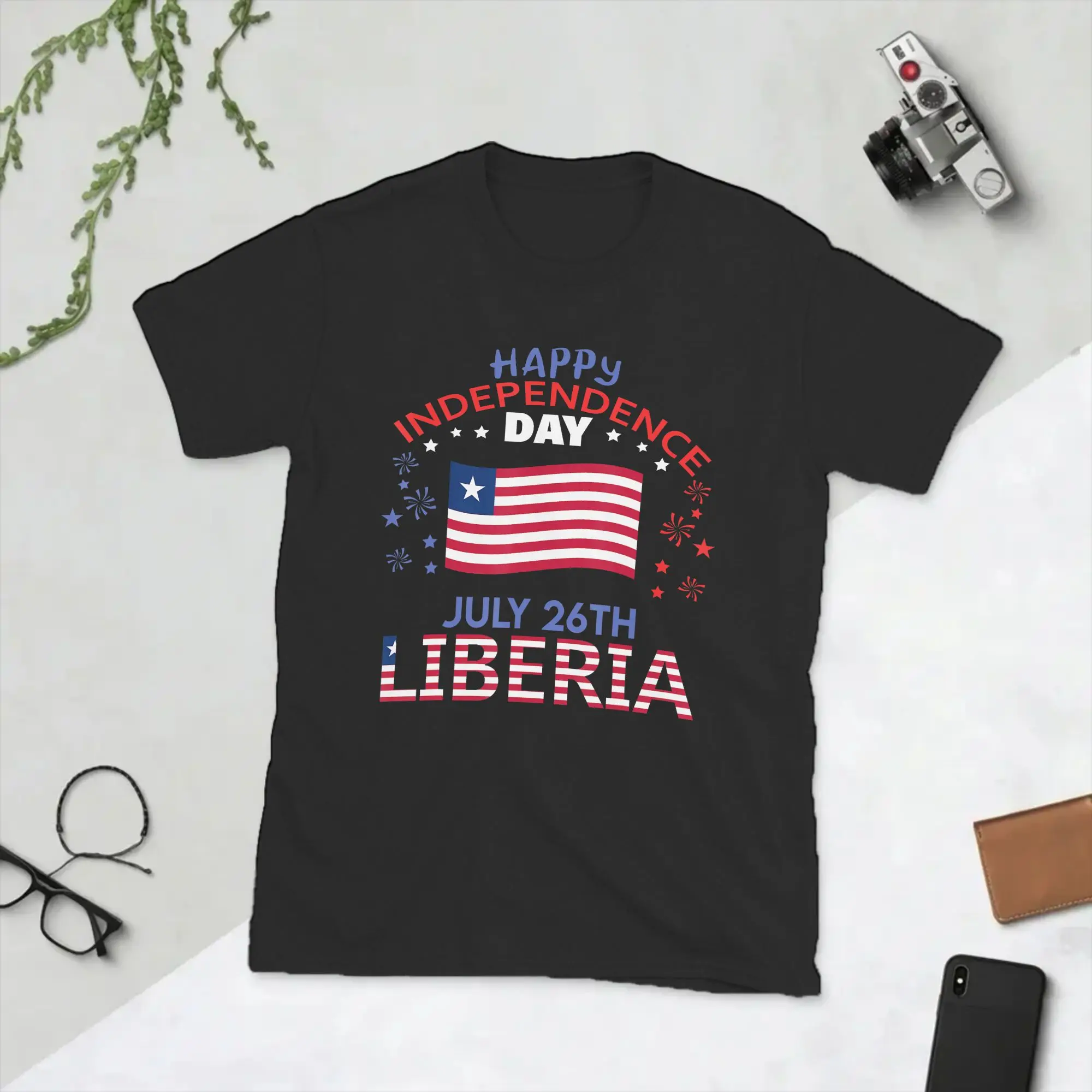 Happy Liberia Independence Day Liberia Liberian Flag T Shirt for Men 100% Cotton T-Shirts Crew Neck Tee Shirt Short Sleeve