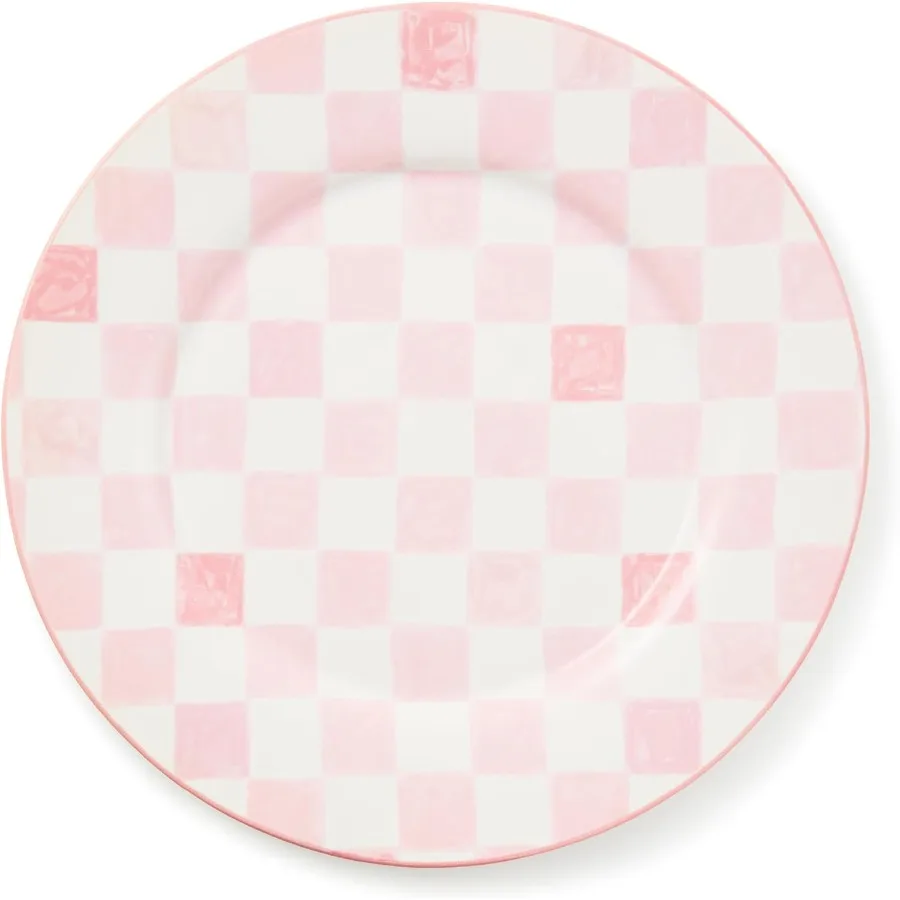 

Керамическая обеденная тарелка, которую можно мыть в посудомоечной машине и в микроволновой печи, 11 дюймов, розовая клетчатая тарелка