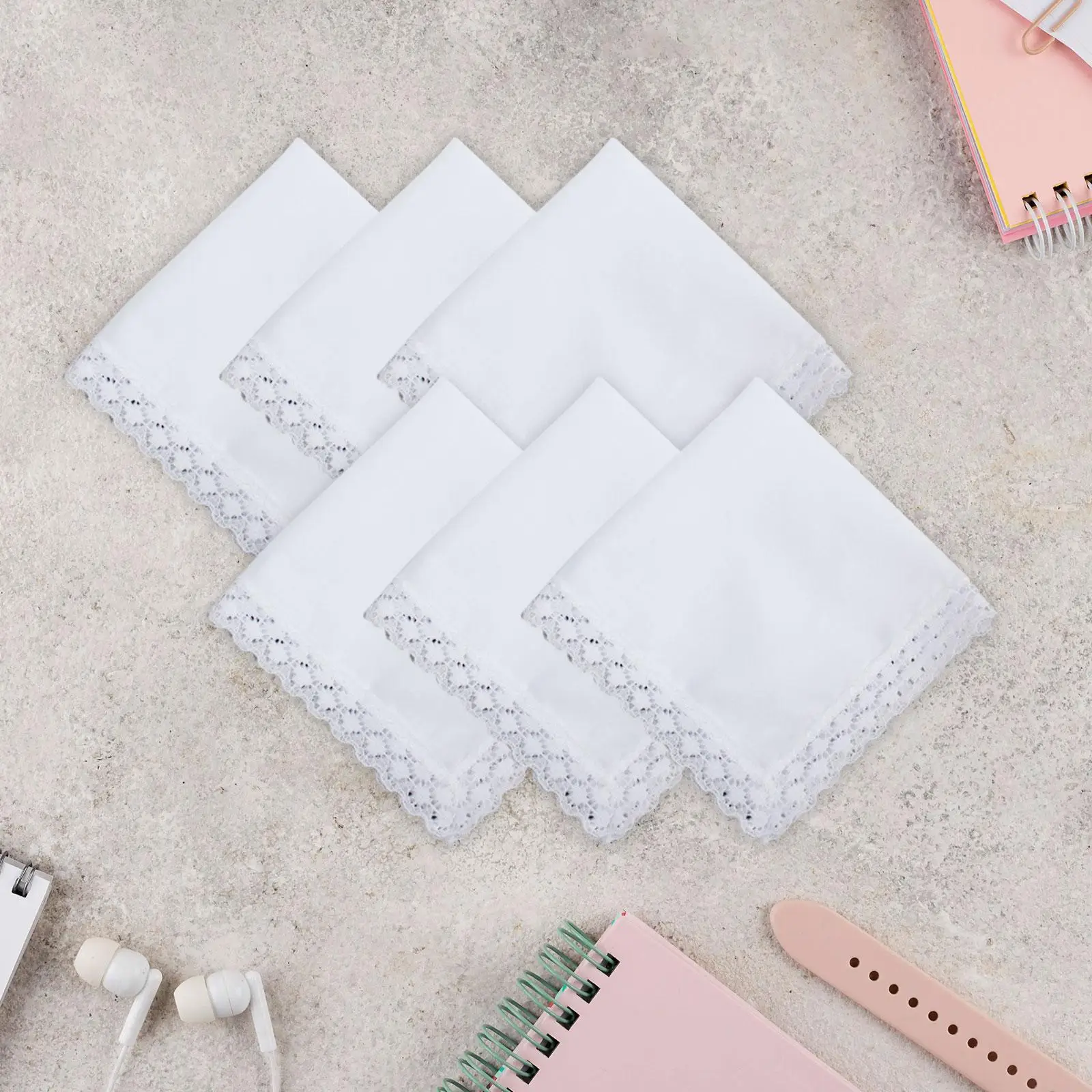 Pañuelos de encaje blanco en blanco para mujer, pañuelos cuadrados de bolsillo de Color sólido, pañuelos blancos clásicos para manualidades de regalo de boda, 6 uds.