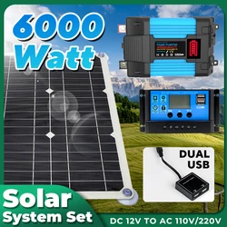 12V to 110V/220V Solar Panel System 600WSolar Panel Battery Charge Controller 6000W Solar Inverter Kit Complete Power Generation