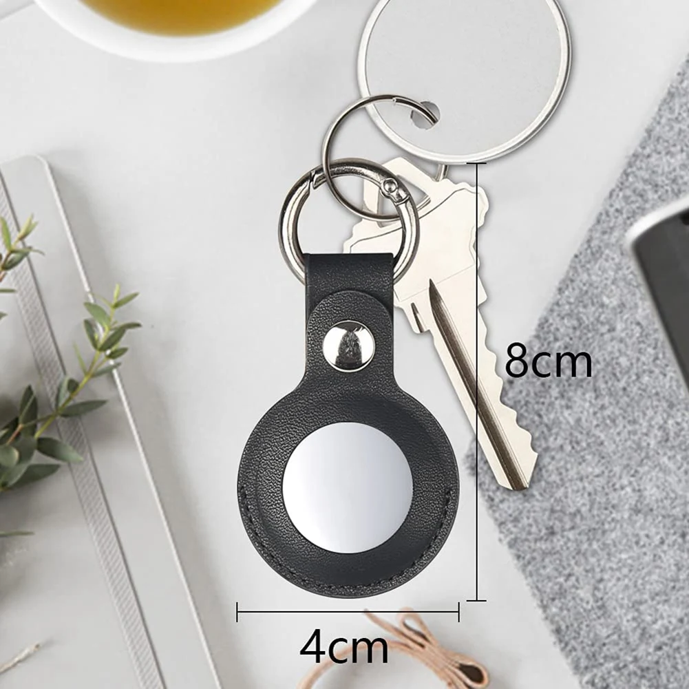 NOCM 2Pcs Case Compatible for , PU Leather Skin Cover with Keychain Holder Key Ring for Air Tag Accessories Black