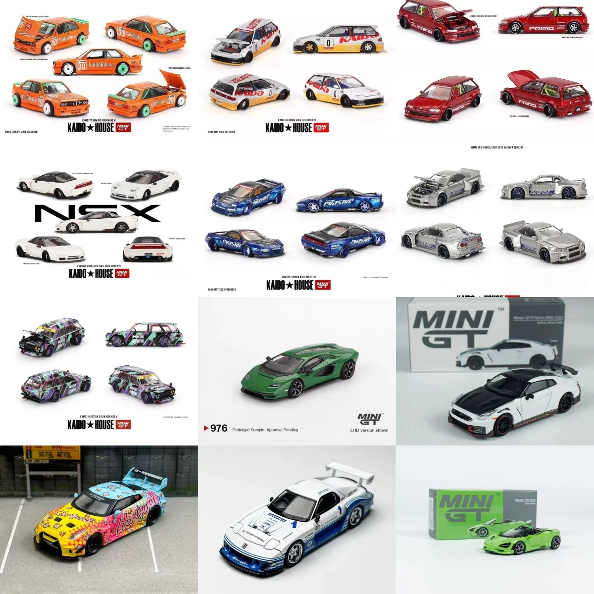 

Модель автомобиля из сплава MINIGT 1:64 Skyline R34/510 Wagon/NSX/S15/CIVIC EF/E30/720S/R35/RX7