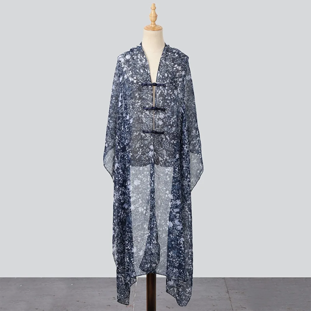 

Fashion Sun Protection Ethnic Style Shawl Wraps Elegant Sunscreen Shawl Large Chinese Style Button Beach Scarf Spring Summer