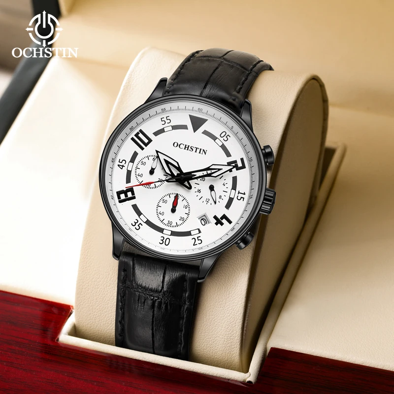 Special price OCHSTIN brand new hot men's watches fashion business table leather waterproof quartz watch