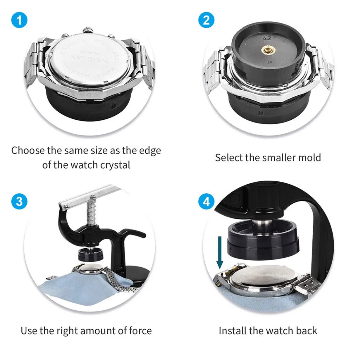 13Pcs Watch Back Press Tool Set Nylon Prevent Slip Fitting Dies Durable Watch Case Closer Watch Repair Tool Kit for Watchmaker