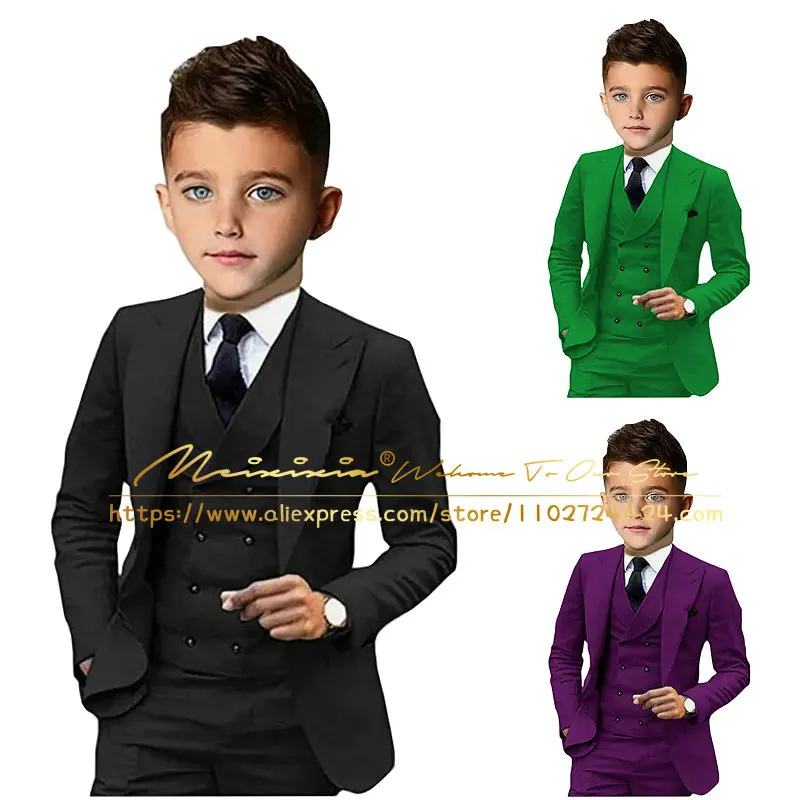 Fashion Black Boys Formal Suits For Wedding 3 Pieces Kids Tuxedos Child Blazer Set Party Prom Outfits (jacket+vest+pants)