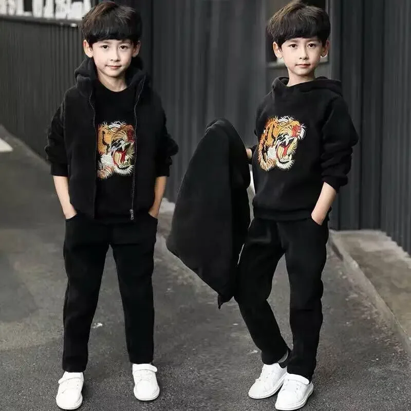 

Brand Boys Warm Thicken Fleece Hoodies+Pants+Vest 3pcs Sets Girl Winter Sets Children Clothes Kids Casual Suits Christmas Outfit