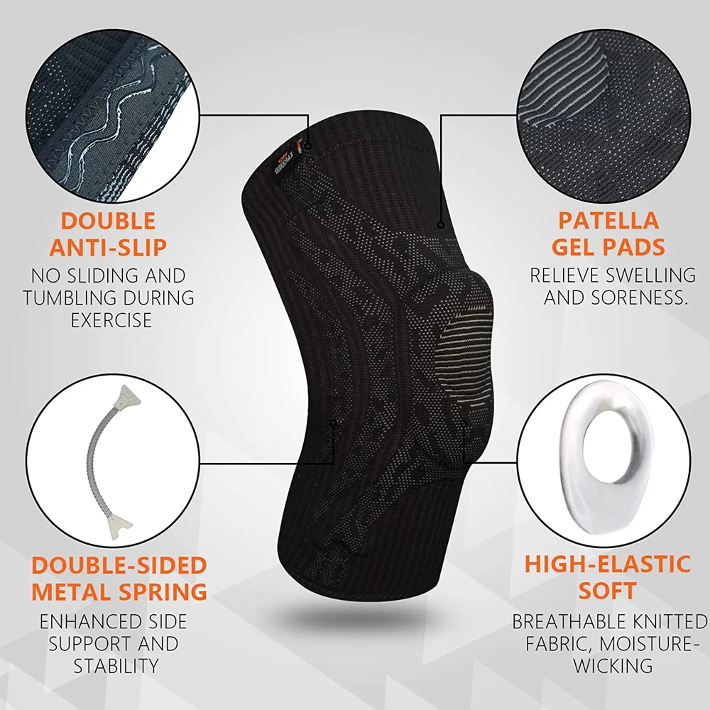 1Pcs Knee Brace Compression Knee Sleeves Gel Pad Support & Side Stabilizers for Knee Pain,Meniscus Tear, Joint Pain Relief ACL