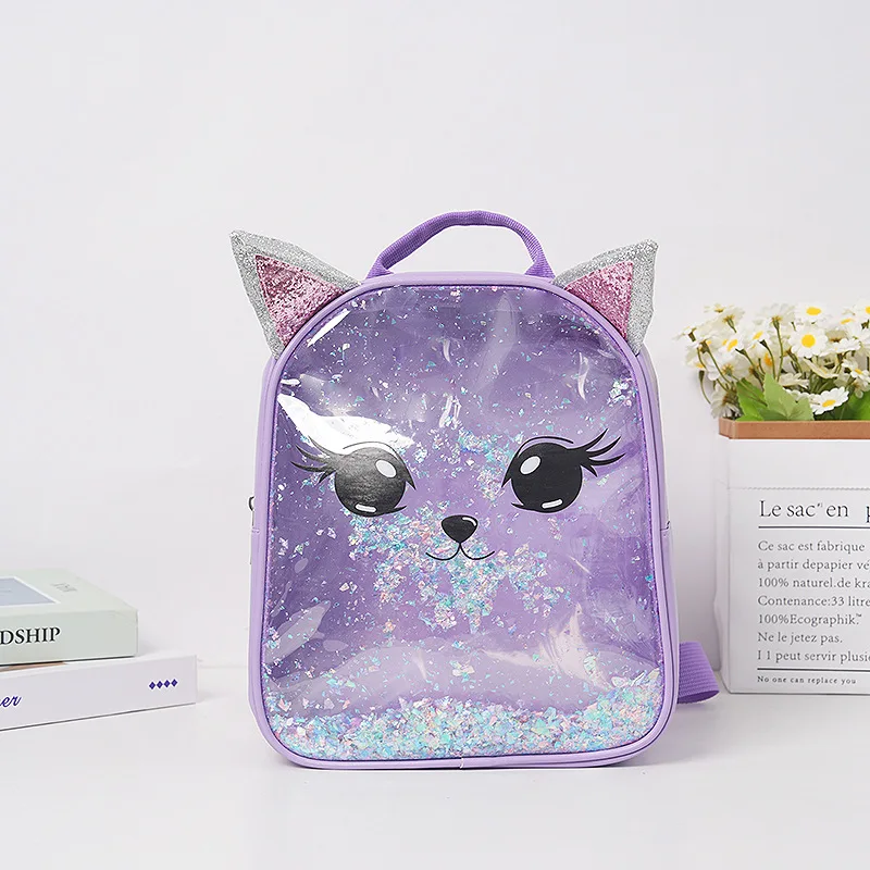 Mochila de gato dos desenhos animados para crianças, Mochilas Unicórnio Transparente para Menino, Bolsas escolares bonitos para menina, mãe e filhos