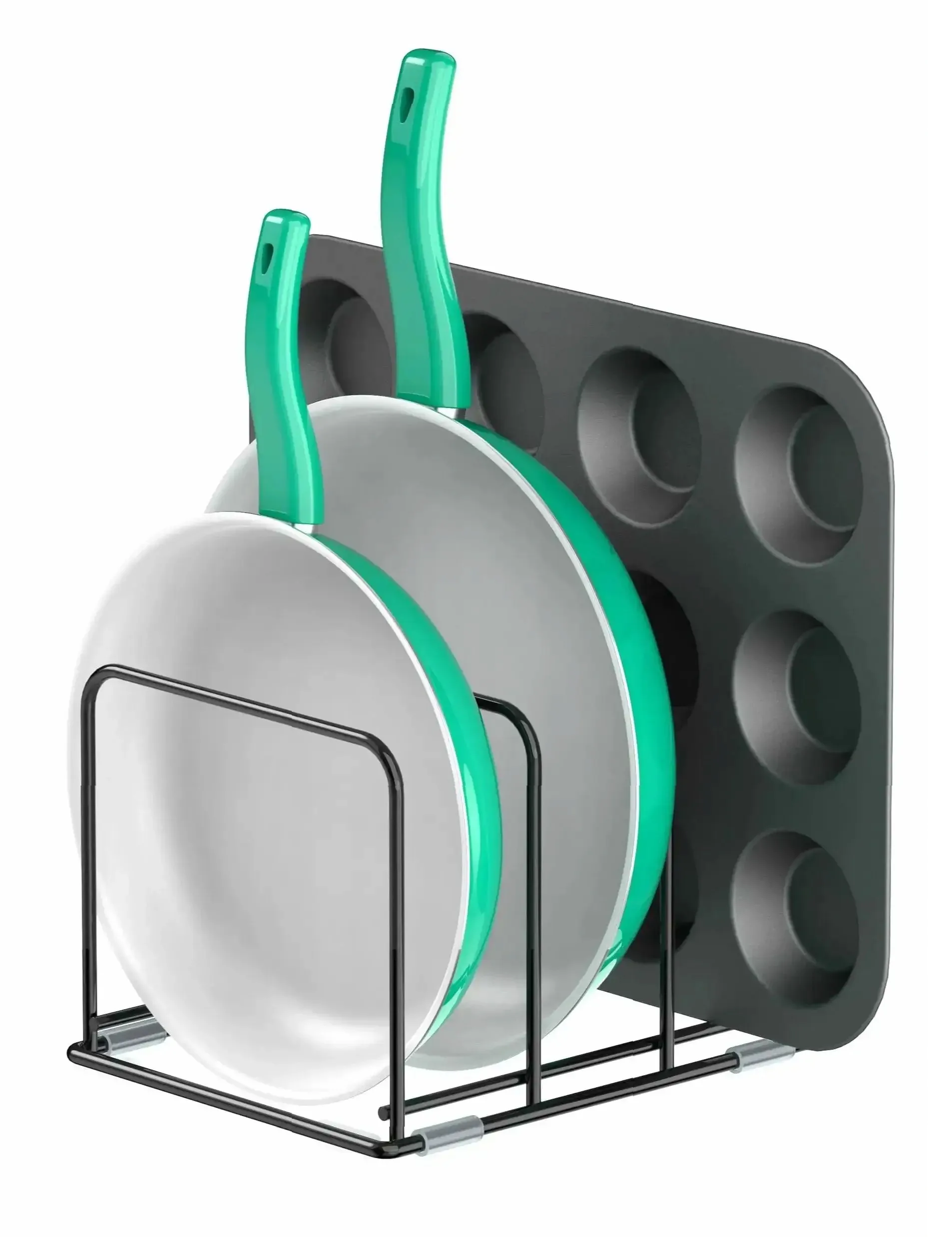 Pan Organizer for Kitchen Cabinet, Steel Cookware Holder with 3 Slots for Skillets & Baking Tray