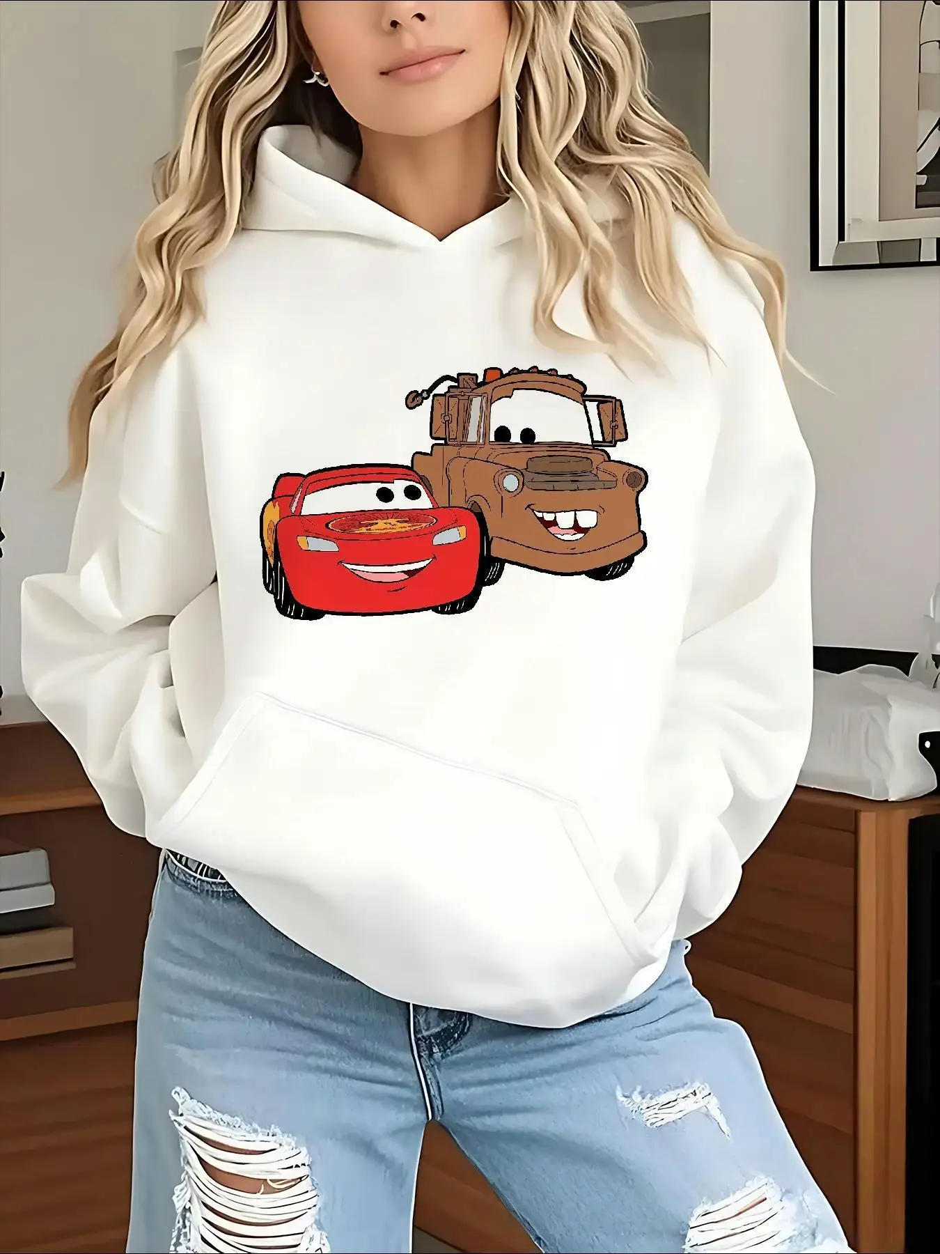 Disney Cars Lightning McQueen sweat à capuche pour femme automne hiver décontracté unisexe pull sweat vêtements à capuche Streetwear surdimensionné