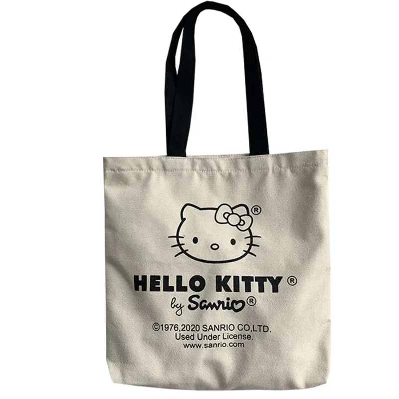 Sac fourre-tout en toile Hello Kitty, sacs d'épicerie réutilisables personnalisés, esthétique personnalisée, sac initié au shopping, sac fourre-tout de voyage mignon