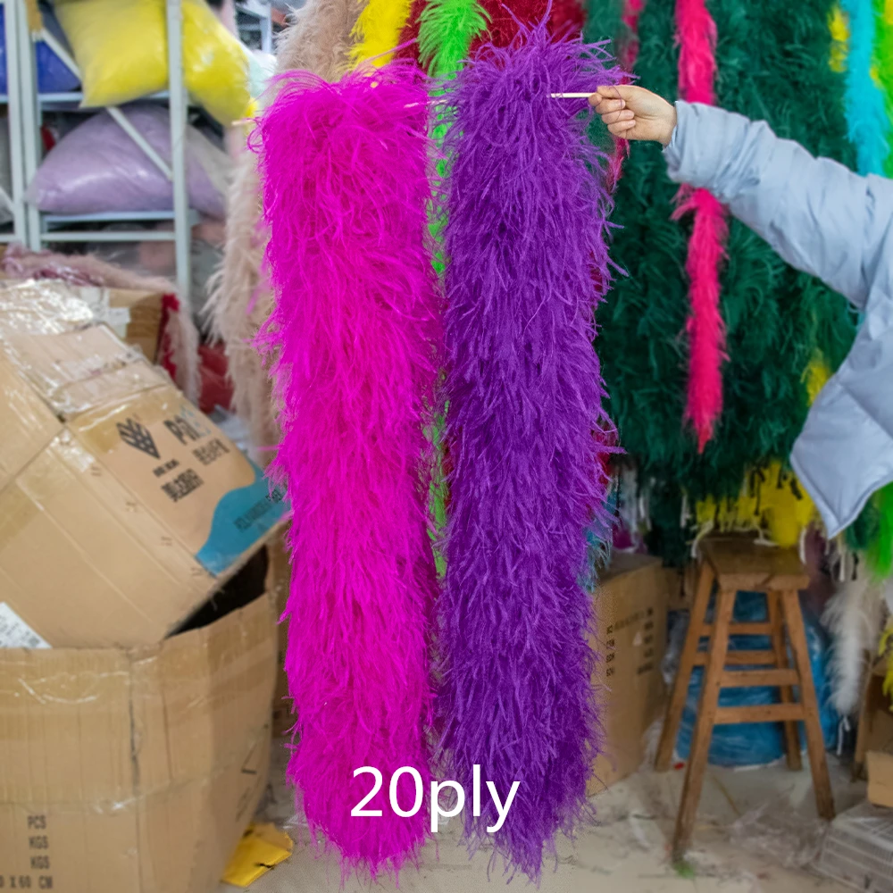 6 to 20 ply Long Ostrich Feather Boa 2 Meters Natural Ostrich Plume Trims Scarf for Craft Clothing Sewing Accessory