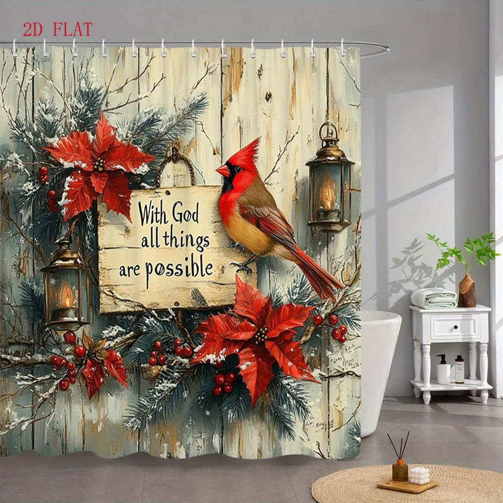 Christian Faith Bathroom Shower Curtain With God All Things Are Possible Scripture Decor Rustic Christmas Lodge Style
