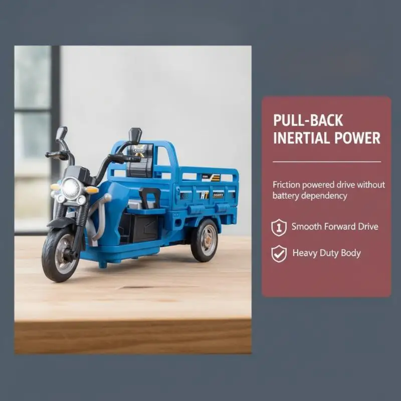 1Pcs Pull Back Tricycle Moto Toy with Light Sound Three Wheeler Car for Boys Girls Educational Play Gift