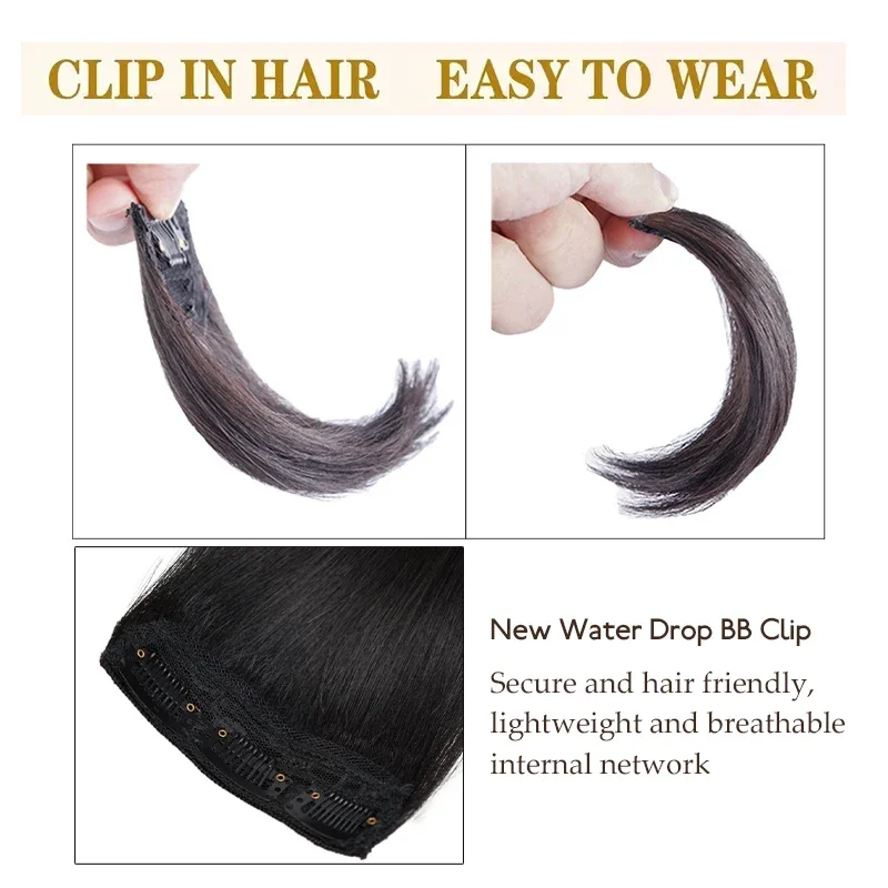 100% Human Hair Women Invisable Seamless Hair Pads Clip in 3Clips Increase Volume Hair Extensions Top Side Cover Hairpiece