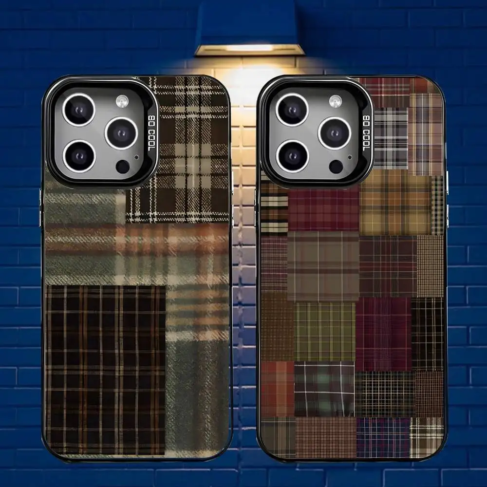 

Scottish Plaid Fabric Phone Case For iPhone17,16,15,14,13,12,Mini,Pro,E,MAX Gray Matte Silicone Black Cover