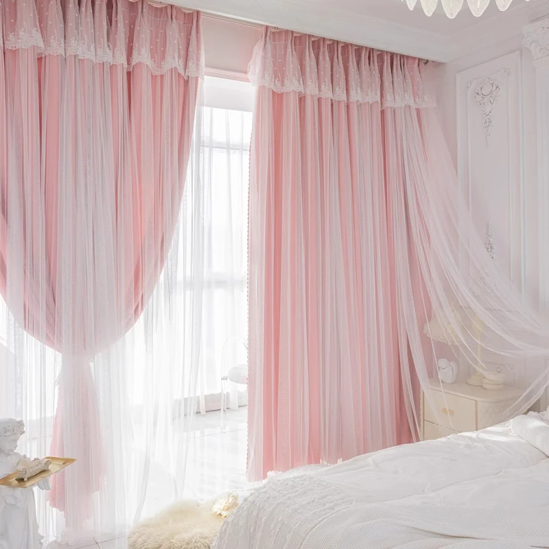 جديد الإنترنت المشاهير طبقة مزدوجة القماش الشاش قطعة واحدة تعتيم الدانتيل الأميرة غرفة نوم غرفة المعيشة ستارة نافذة الشاشة