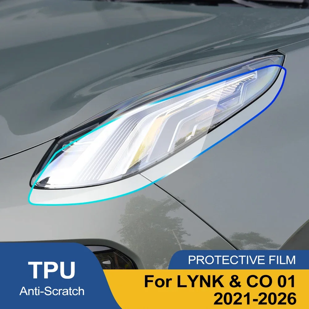 Custom Fit TPU PPF for LYNK & CO 01 2021-2026 High Gloss Smoke Black Pre Cut Headlight Protective Film Anti-Scratch Vinyl Wrap view 2