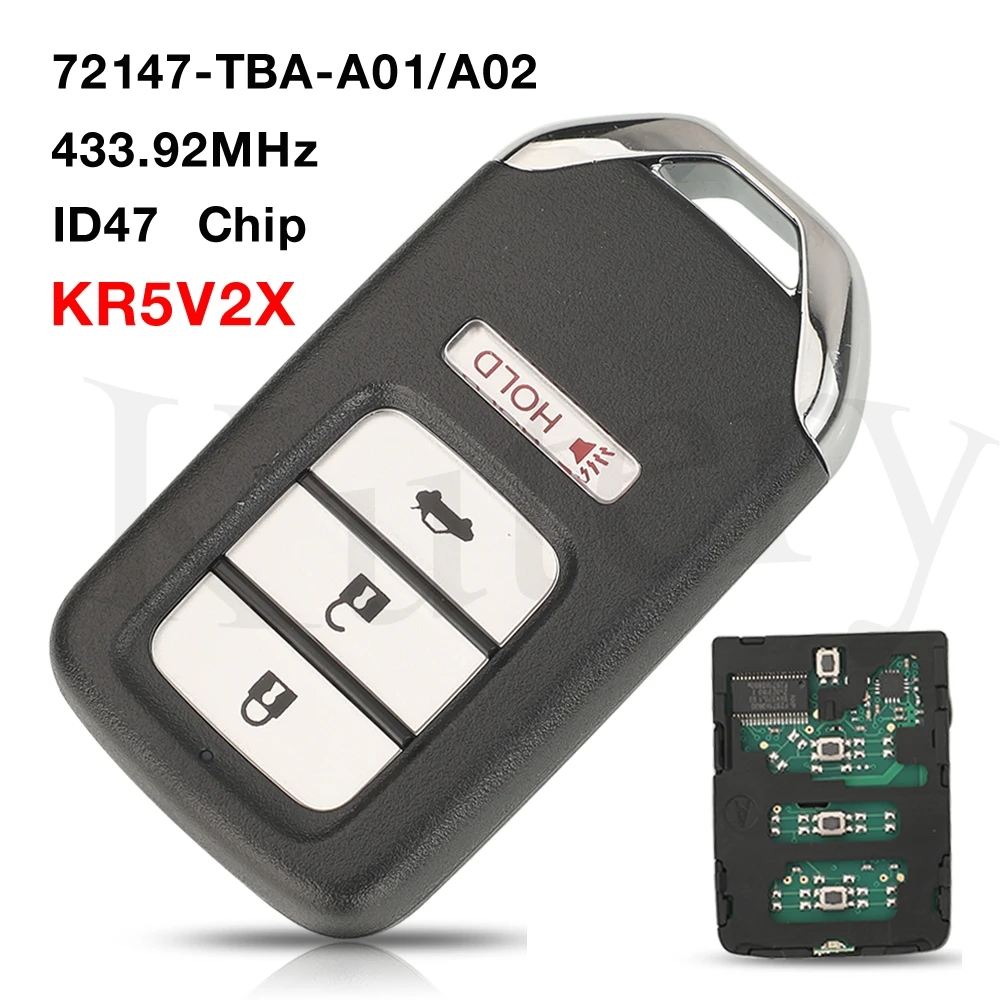 

jingyuqin 433.92MHz FSK ID47 Chip KR5V2X Remote Control Car Smart Key For Honda Civic 2016-2020 Promixity Card 72147-TBA-A01/A02