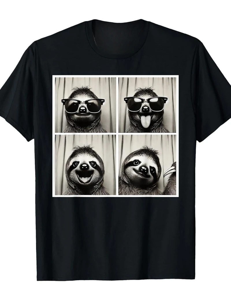Fun Lazy Bear T-Shirt with 4 Expressions& Glasses Sleeve Tee Suitable for Men& Women, Casual Humorous Gift for Parties, Selfies