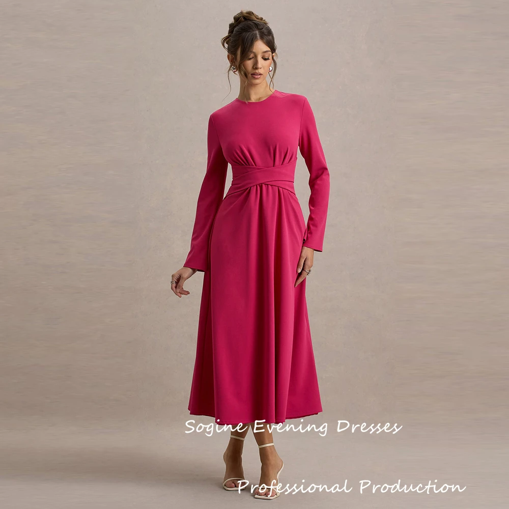 Long-Sleeve Midi Dress With Cross Waist Formal Occasions فساتين سهرة Ankle-Length Wedding Guest Party Dress For Women 2025