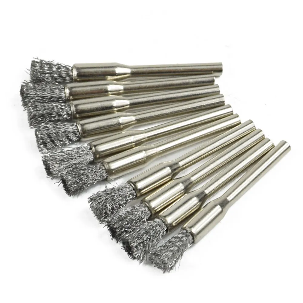 Fenhan 10Pcs Wire Wheel Brushes Set Buffing Polishing Wheels 1/8'' Shank Mandrel Pen Brushes Kit Accessories For Rotary Tools