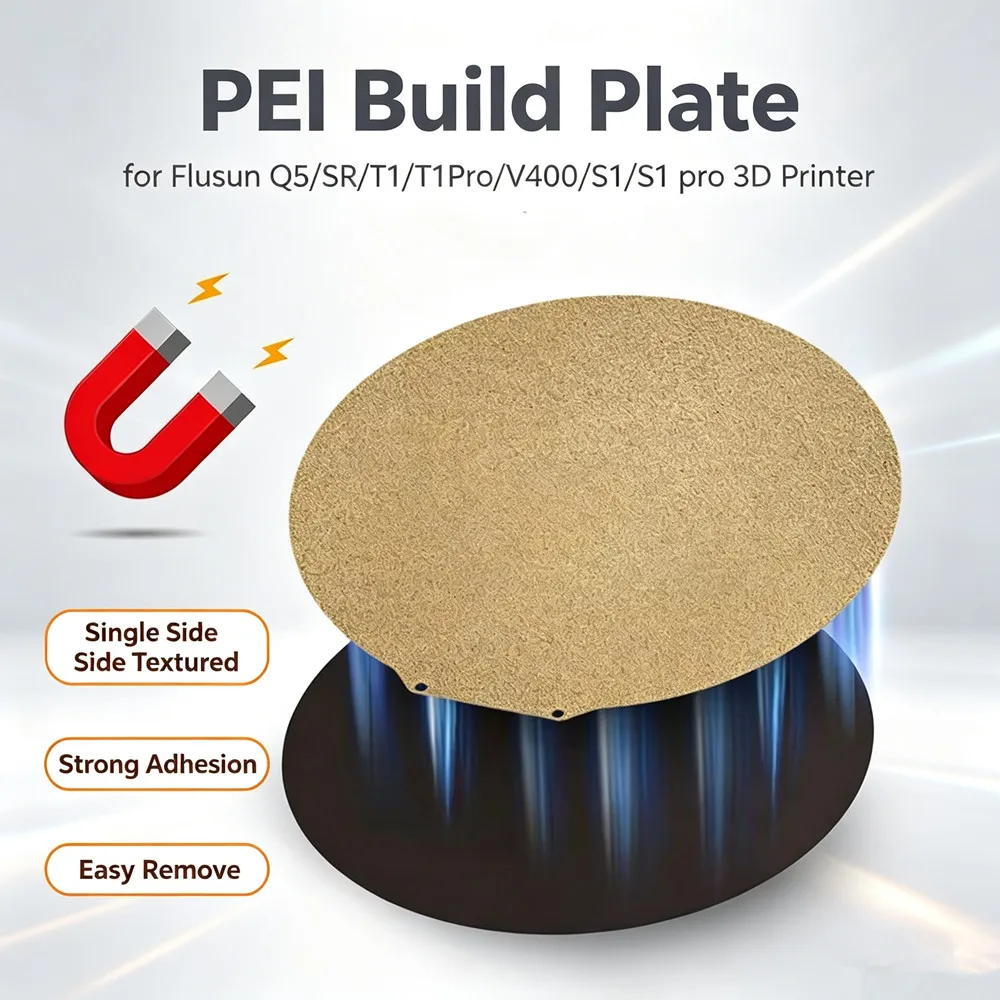 Round PEI Plate For Flsun V400 SR One Sided Textured PEI Steel Sheet 3D Printer Build Plate For Flsun Super Racer/T1 Pro/Q5/S1