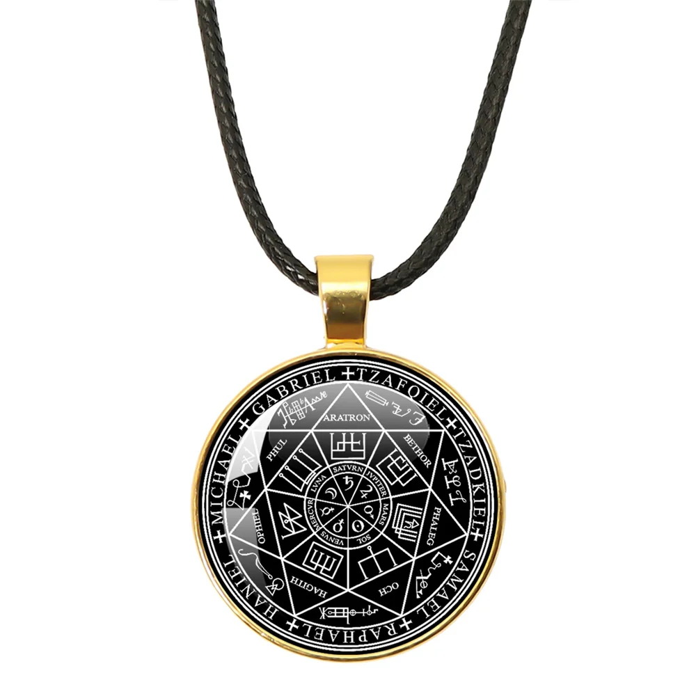 Seal of Seven Archangels Medal Leather Rope Necklace Michael Raziel Uriel Gabriel Pendant Rune Necklace Protection Amulet Gifts