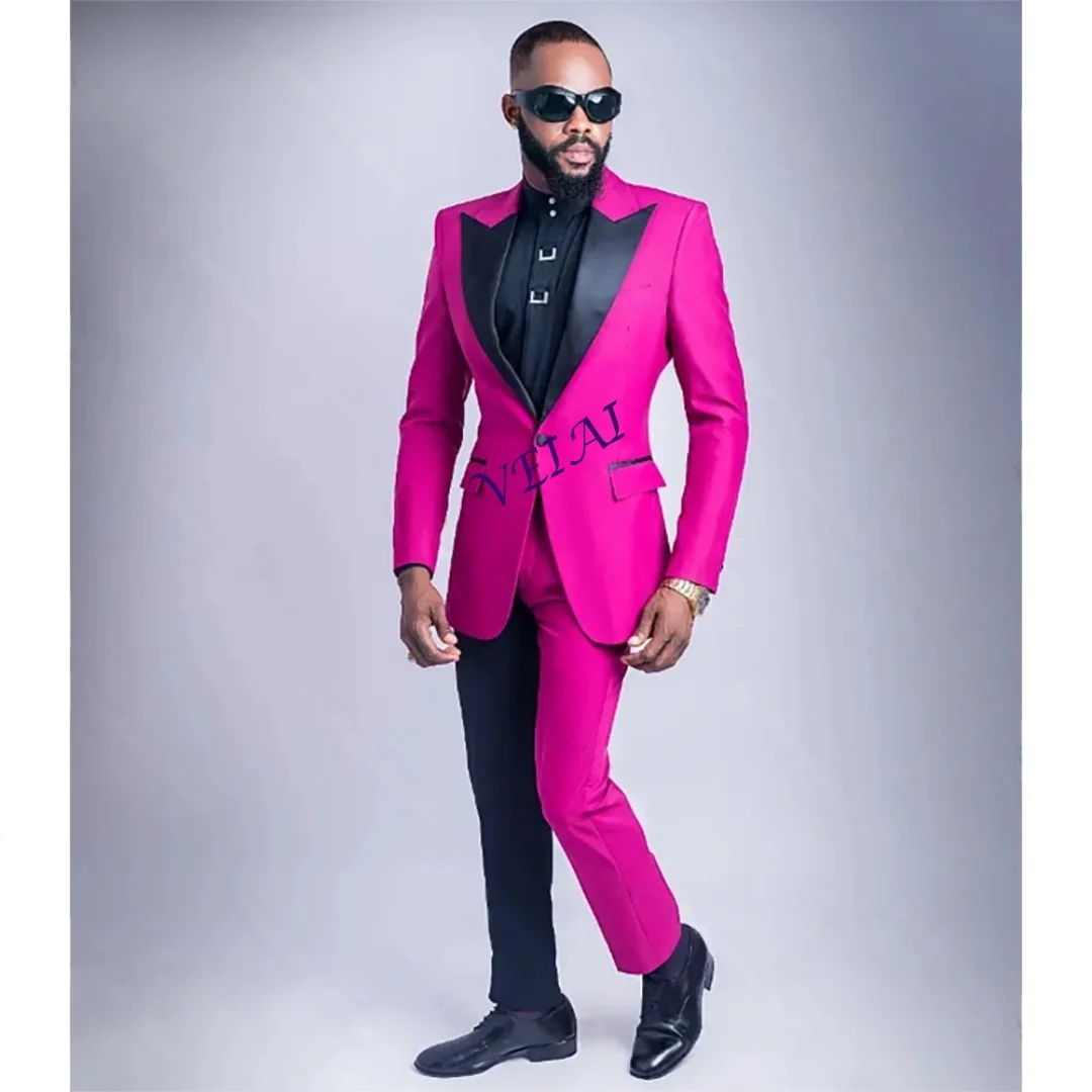

Pink And Black Patch Color Single Breasted Men Suit Two Pieces(Jacket+Pants) Lapel Outfits Chic Casual Party Prom Wedding Set