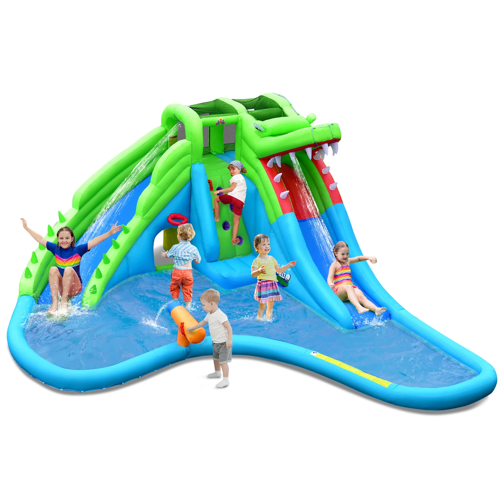 Inflatable Crocodile Water Slide Upgraded Kids Bounce Castle Blower Excluded