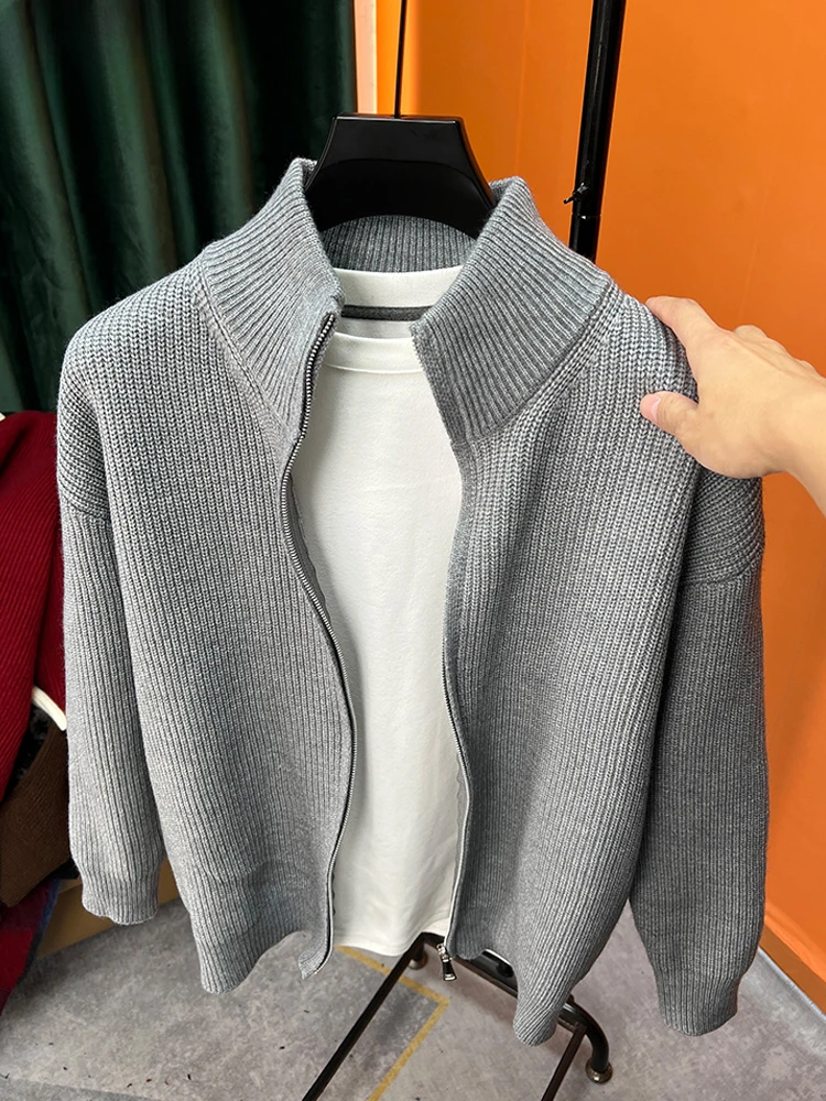 

Spring Autumn New Men Knitted Cardigan O-neck Basic Elastic Slim Fit Thin Sweater Solid Color Casual Versatile Male Coat A07