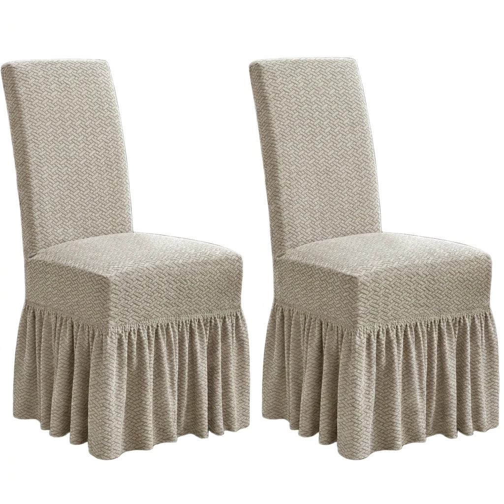 2pcs Striped Jacquard Long Skirt Stretch Chair Cover For Dining Room Stool Slipcover Home For Hotel Wedding Party Decor