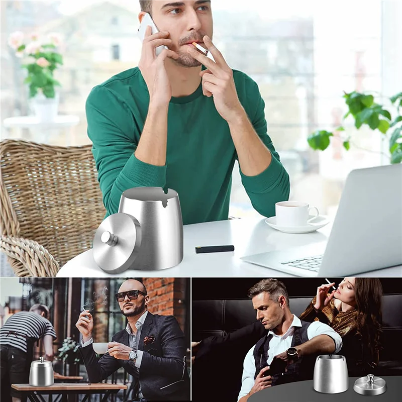 

Пепельница A89X, пепельница с крышкой, пепельница из нержавеющей стали для улицы, грозовая пепельница в качестве ветровой пепельницы, нескользящее основание