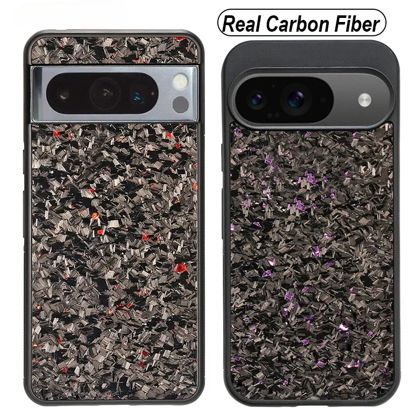 

Genuine Carbon Fiber Panel Back Cover For Google Pixel 9 Pro XL 8 8Pro Bling Glitter Glossy Foged Anti-Slip Soft Edge Armor Case