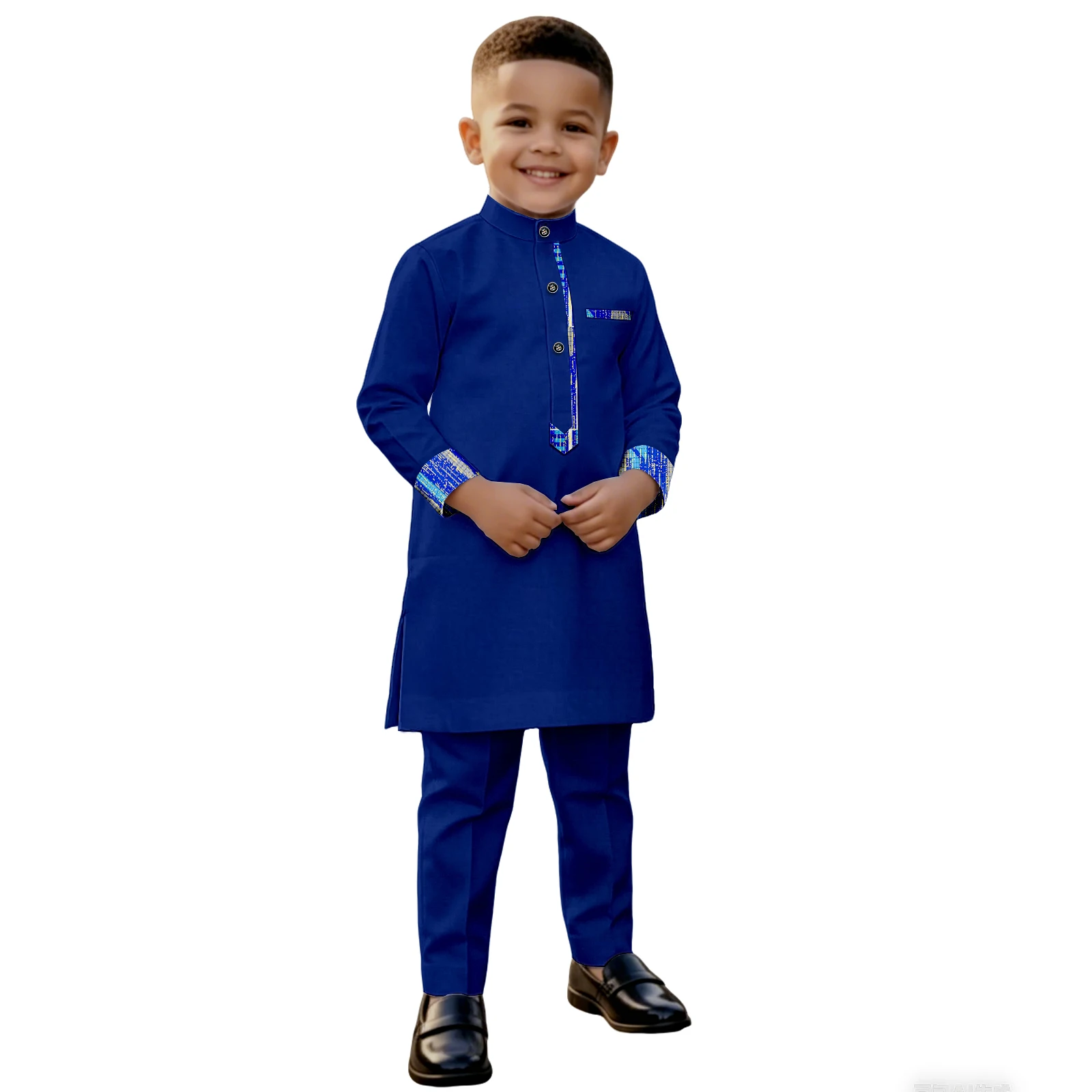 boys-african-traditional-kente-accent-2-piece-outfit-long-sleeve-mandarin-collar-tunic-pants-set-casual-wear