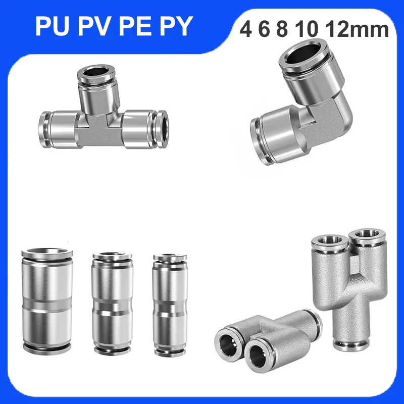 

10/50 Pcs PE PU PV PY 304 Stainless Steel Metal Pneumatic Quick Coupling 4 6 8 10 12mm Push in Air Hose Fitting Connector