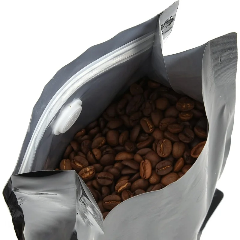 Customized product、125G 500G 1Kg 250G  Custom Eight Side Sealing Flat Bottom Coffee Bean Aluminum Foil Coffee Packaging Bags Wit