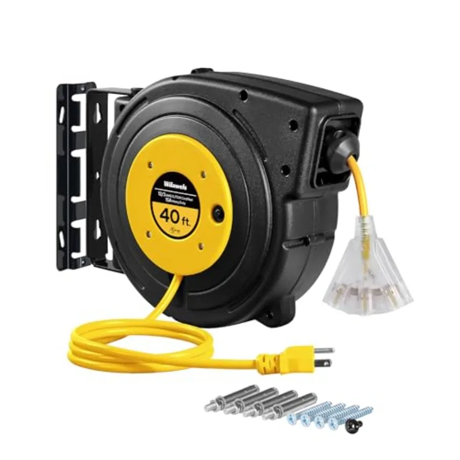 

Выдвижной удлинитель-катушка 40 футов, сверхмощный силовой кабель 12AWG/3C SJTOW, 3 заземленные розетки с подсветкой, тройной разветвитель, 15 А, с защитой от перенапряжения