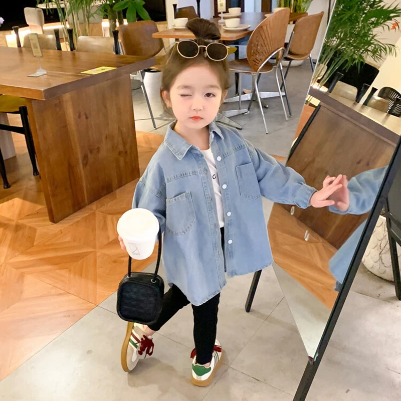 2024 New Fashion Korean Version Denim Jackets For Girls Coat Spring Summer Casual Kids Denim Shirts 2-12 Years Children Clothing