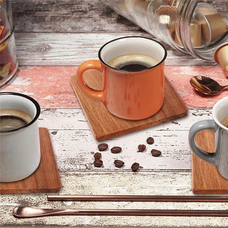ABZL pour l'artisanat Compatible 16 pièces sous-verres en bois inachevé, carré de 4 pouces en bois d'acacia avec points en Silicone antidérapants