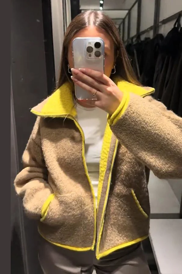 

Contrast Knitted Cardigans Women Casual Stand Collar Zipper Full Sleeve Pocket Sweaters Spring Fashion All-match Knitwear Lady