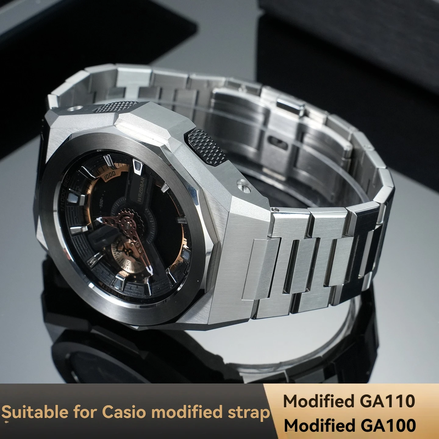 Совместим с Casio Black Gold Warrior g-shock series GA-110/GA-100, модифицированным дубовым стальным корпусом фермерского дома, ремешком из фторкаучука.