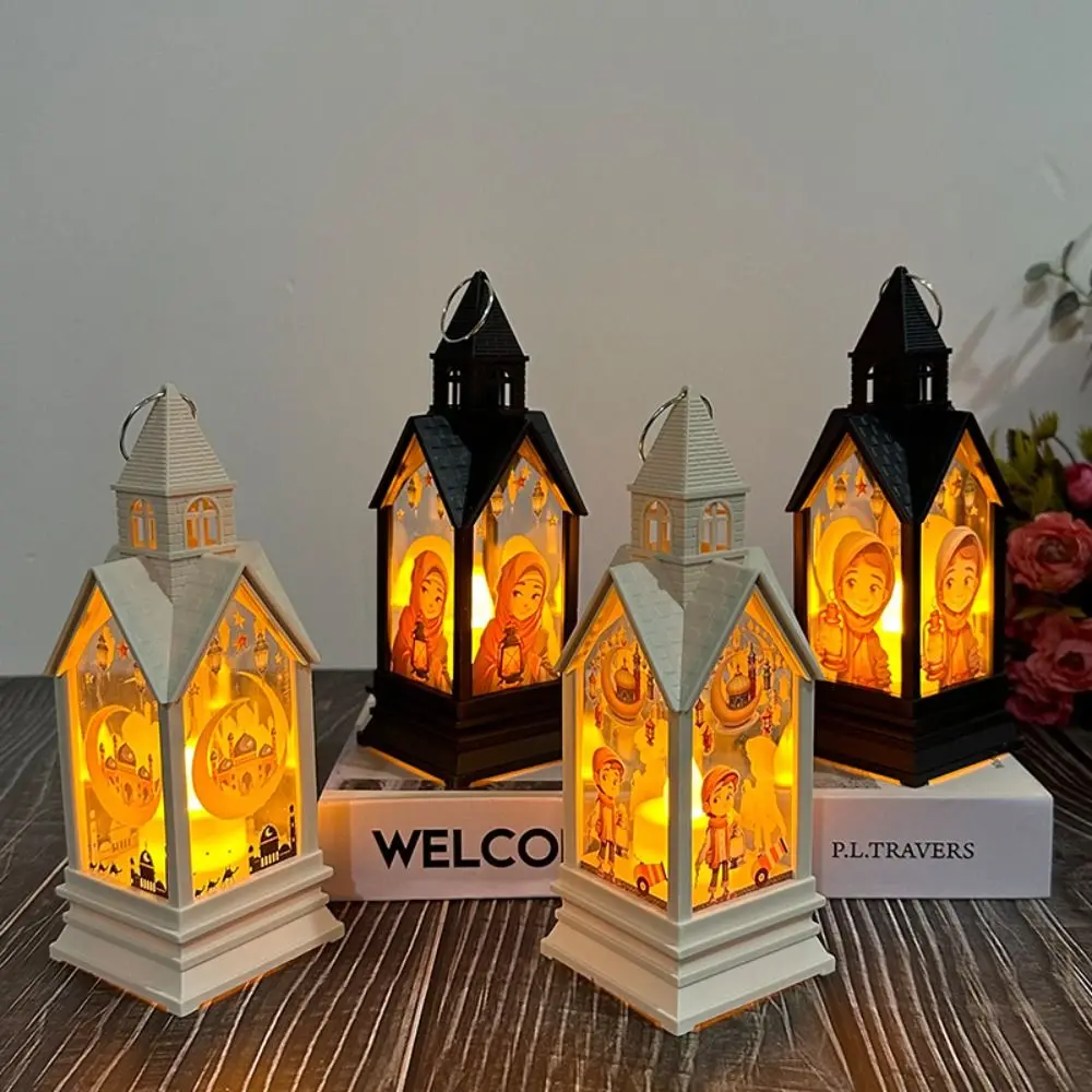 

Durable Moon Castle Eid Mubarak Candle Lamp Festival Elegant LED Portable Lamp Plastic Muslim Hanging Lantern Middle East