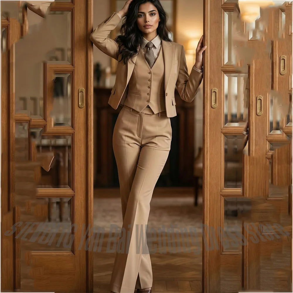 Slim Fit Women Suit Solid Color Three Pieces Business Office Single Button Peak Lapel High End Formal Occasion Party Wear