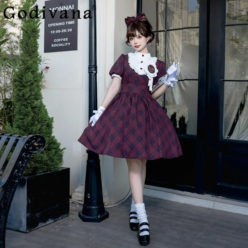 

Girls Original Lolita Performance Dress Summer Japanese Style Lolita Daily Plaid Dress Women's Short Sleeve Lolita Dress