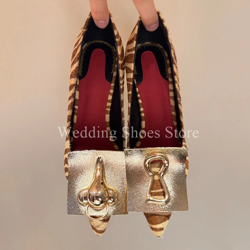 Women's Zebra-print Metallic Embellished High Heels Pointed Toe Stiletto Heel Elegant Party Evening Shoes